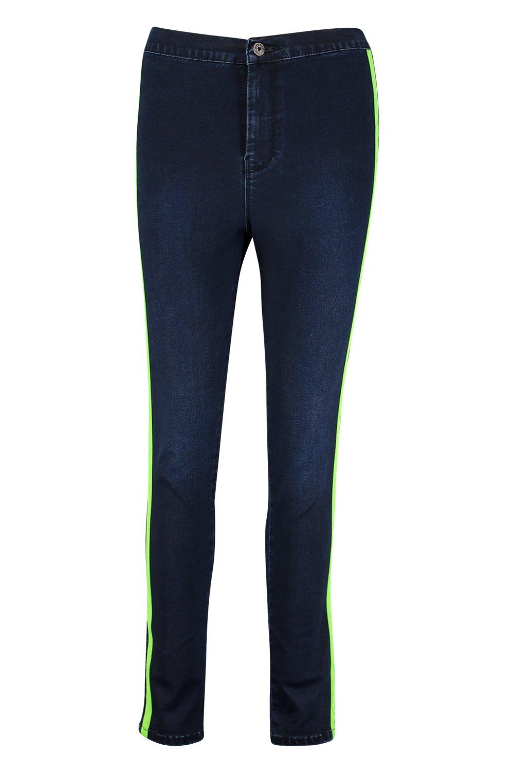 Black jeans with green hot sale stripe